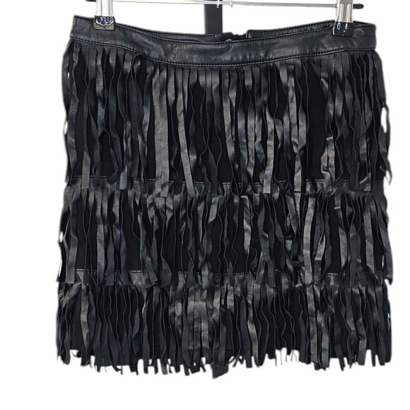 H&M Divided Faux Leather Fringe Mini Skirt, Moto,  Black, Size 6 - Picture 1 of 6